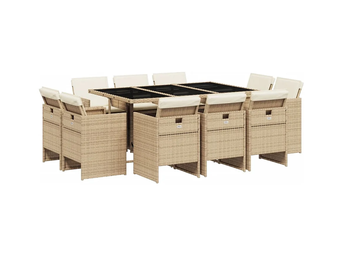 Jeroen  11-delige Tuinset met kussens poly rattan beige
