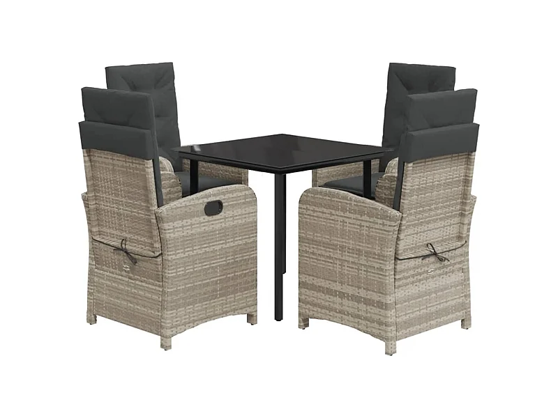 Akira  Ensemble à manger de jardin et coussins 5 pcs gris clair rotin