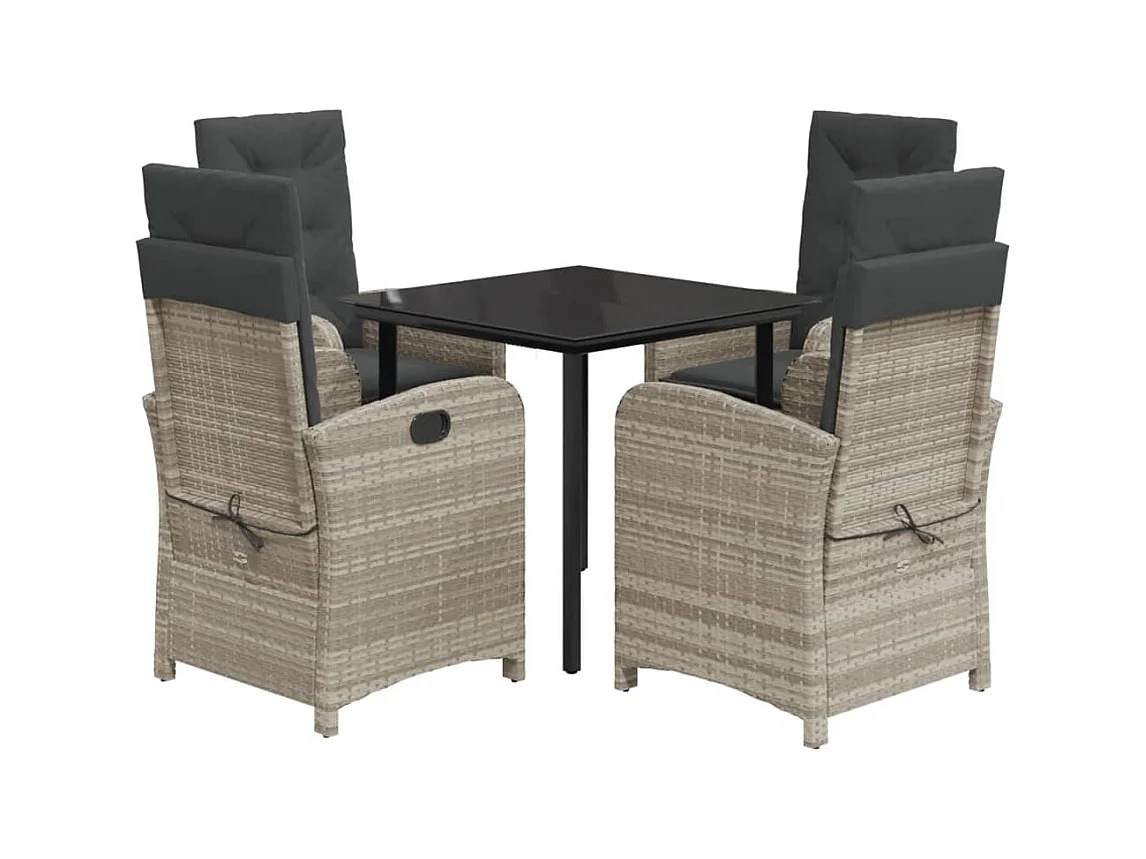 Akira  Ensemble à manger de jardin et coussins 5 pcs gris clair rotin