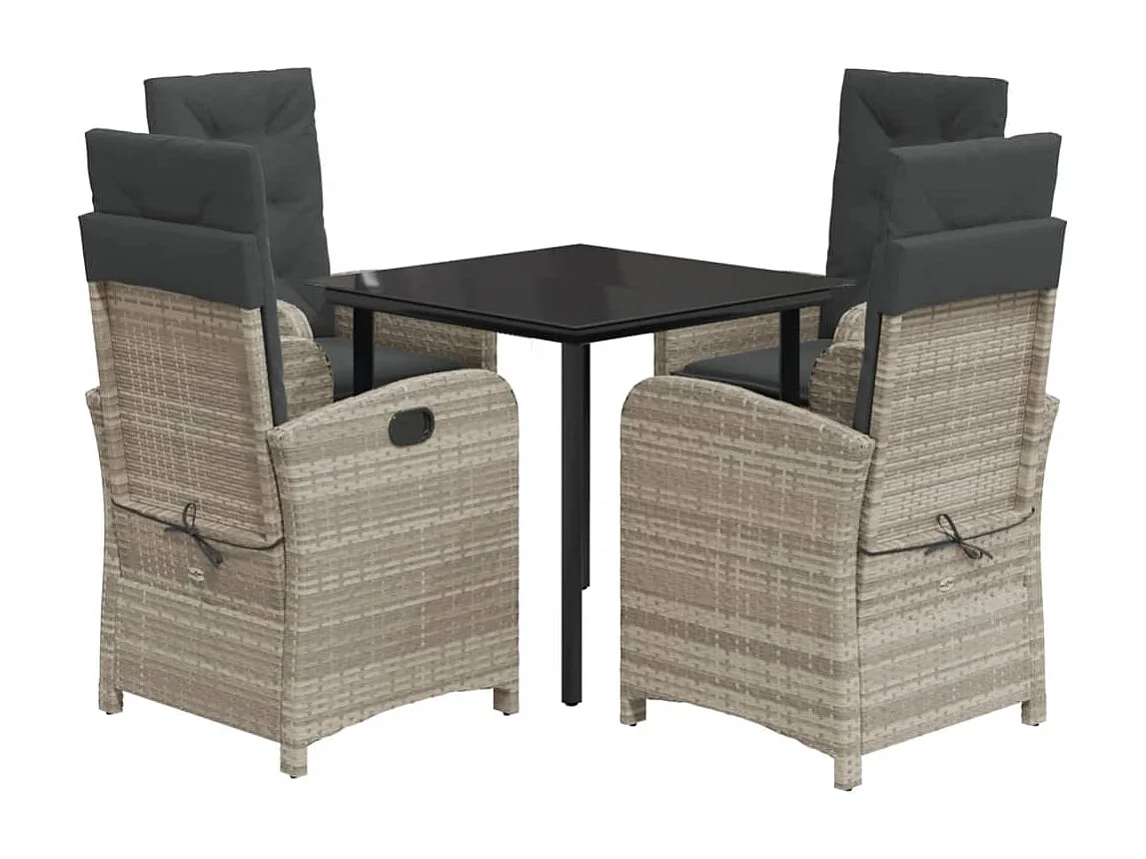 Akira  Set comedor de jardín 5 pzas cojines ratán sintético gris claro