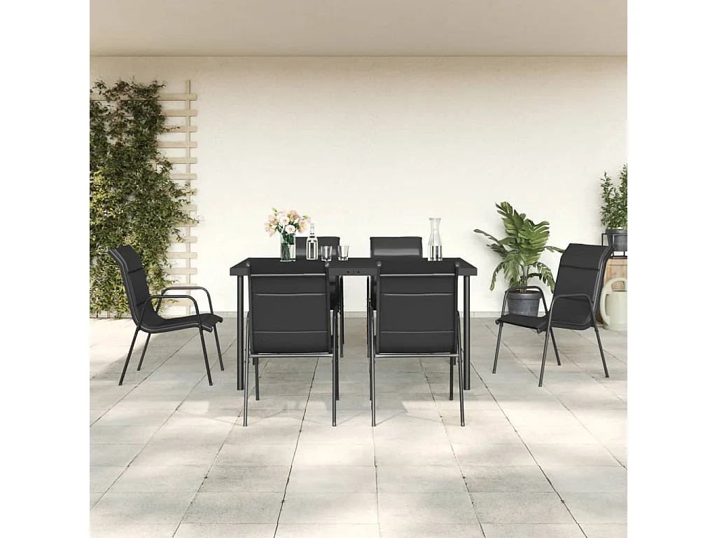Ellensburg  Juego de comedor para jardín 7 piezas acero y textilene negro
