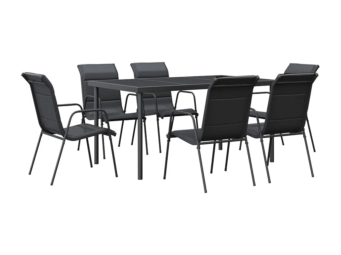 Ellensburg  Juego de comedor para jardín 7 piezas acero y textilene negro