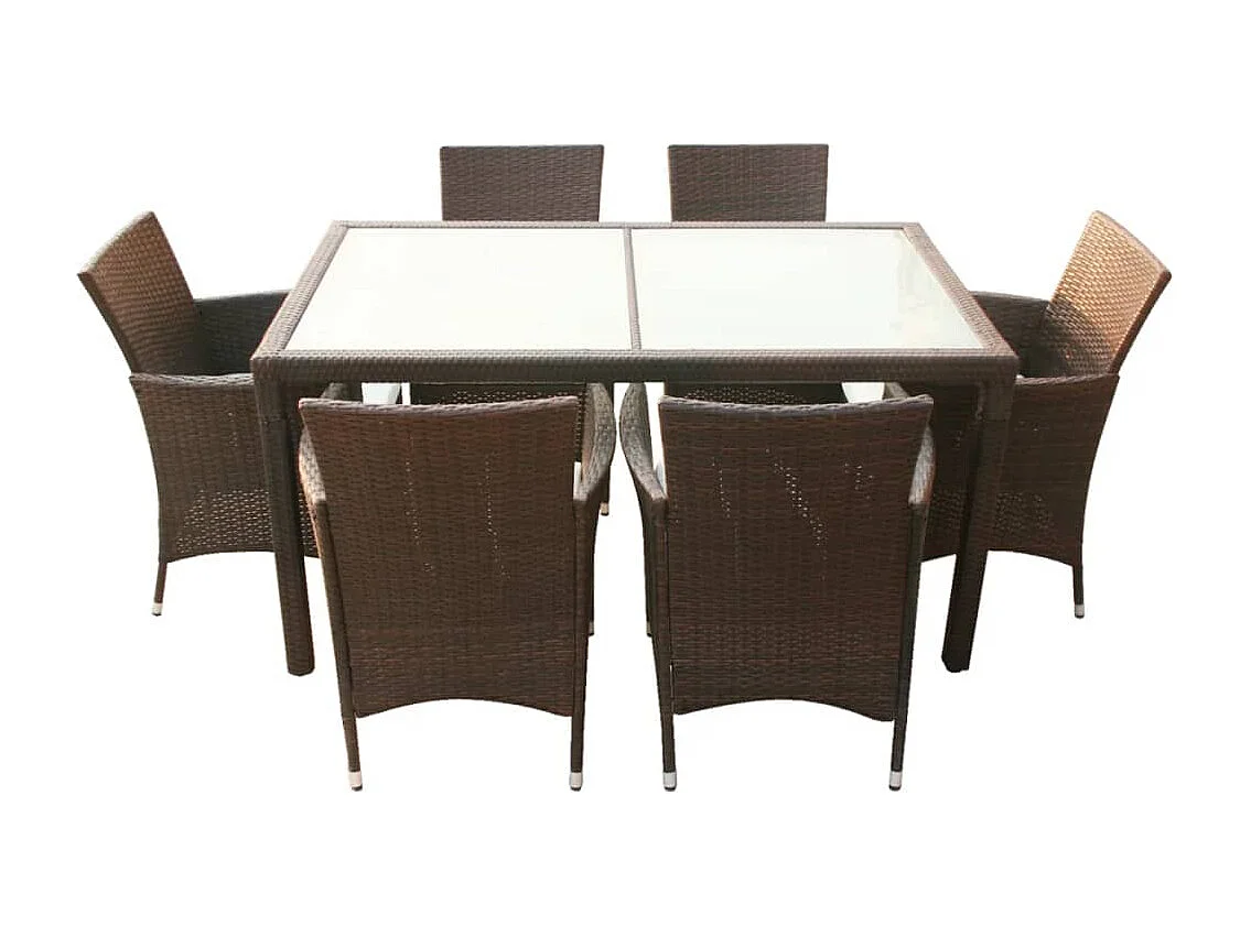 Fea  7-delige Tuinset met kussens poly rattan bruin