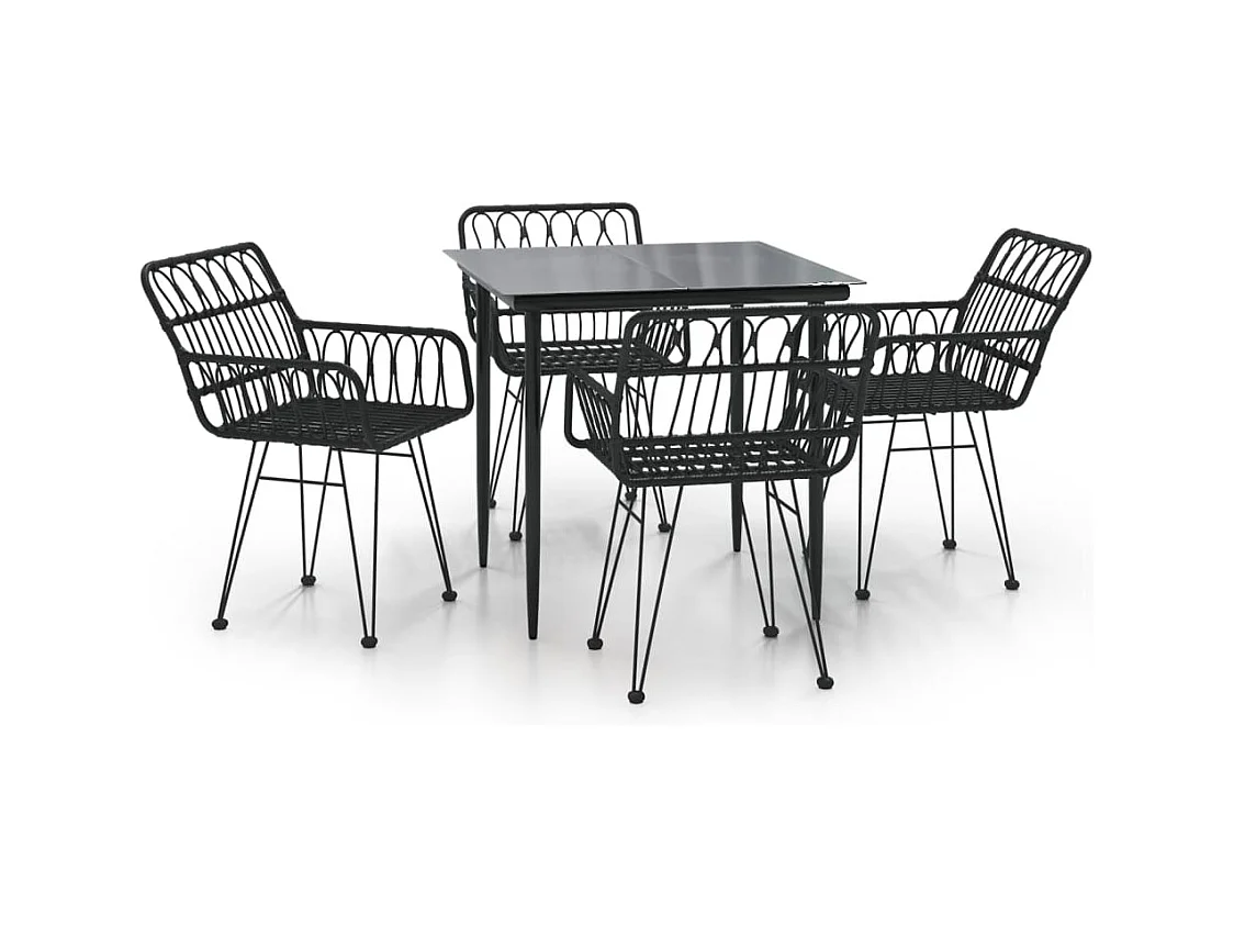 Arkadelphia  Ensemble à manger de jardin 5 pcs Noir Résine tressée