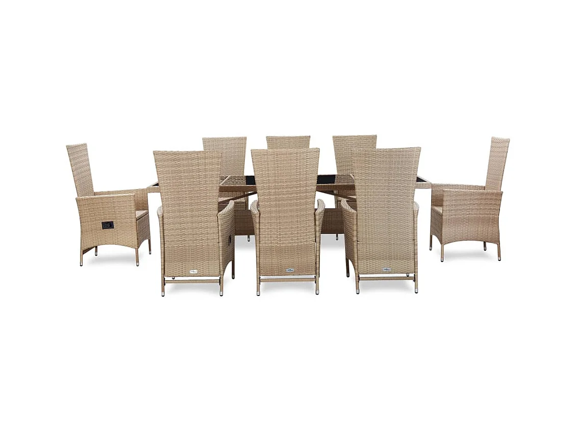 Bahae  Ensemble à manger d'extérieur et coussins 9 pcs résine tressée