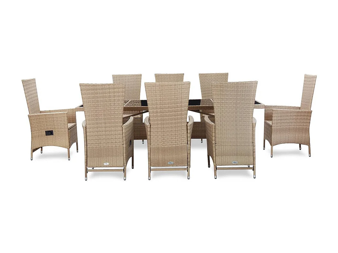 Bahae  Set comedor de jardín 9 piezas y cojines ratán sintético beige