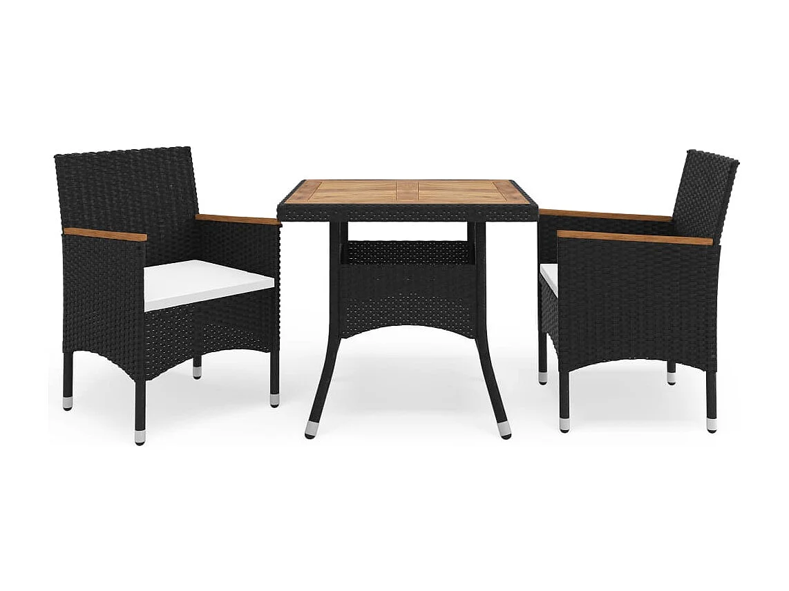 Løgumkloster  Ensemble à manger de jardin 3 pcs Noir Résine tressée et acacia