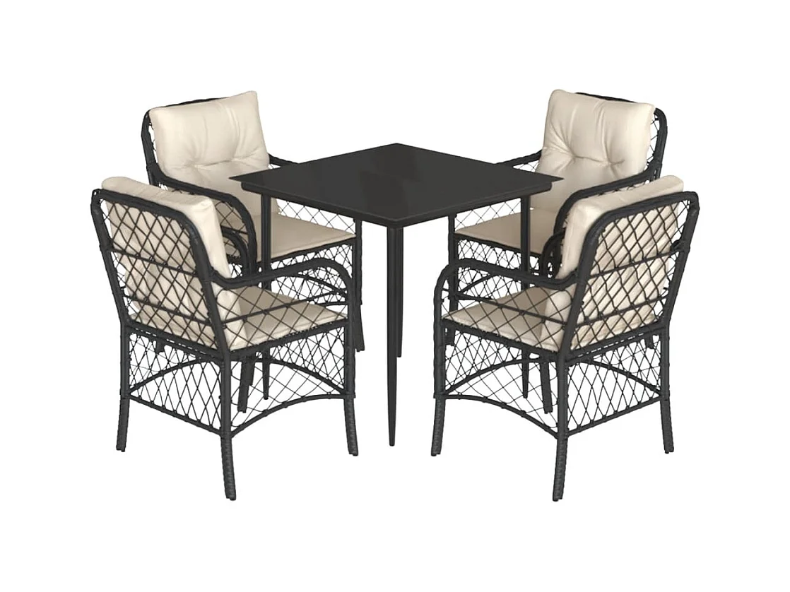 André  5-delige Tuinset met kussens poly rattan zwart