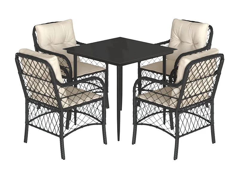 André  Ensemble à manger de jardin coussins 5pcs Noir Résine tressée