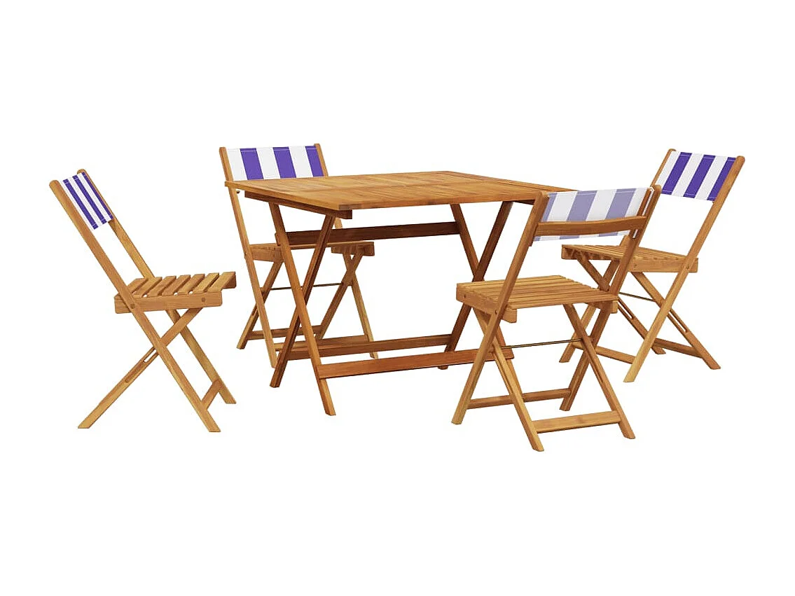 Bay Minette  Ensemble à manger de jardin 5 pcs bleu blanc tissu bois massif