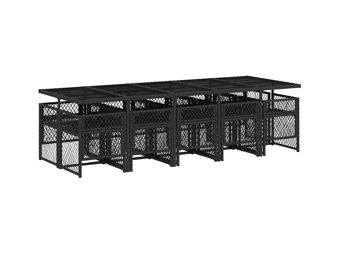 Connersville  Ensemble à manger de jardin 11 pcs coussins noir résine tressée