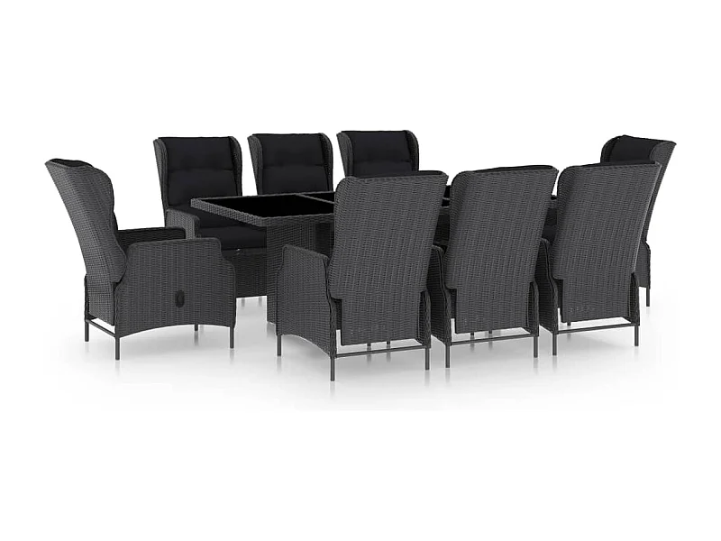 Saint-Denis  Ensemble à manger d'extérieur 9pcs et coussins rotin gris foncé