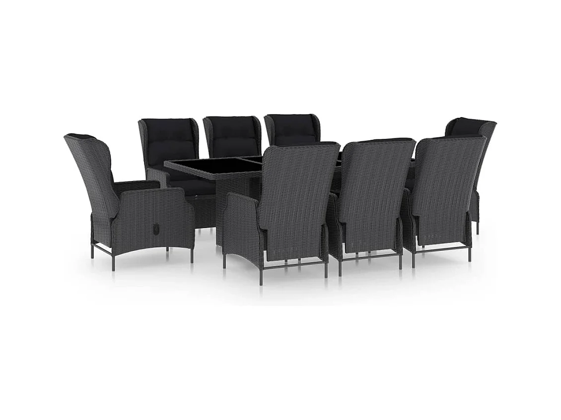 Saint-Denis  Ensemble à manger d'extérieur 9pcs et coussins rotin gris foncé