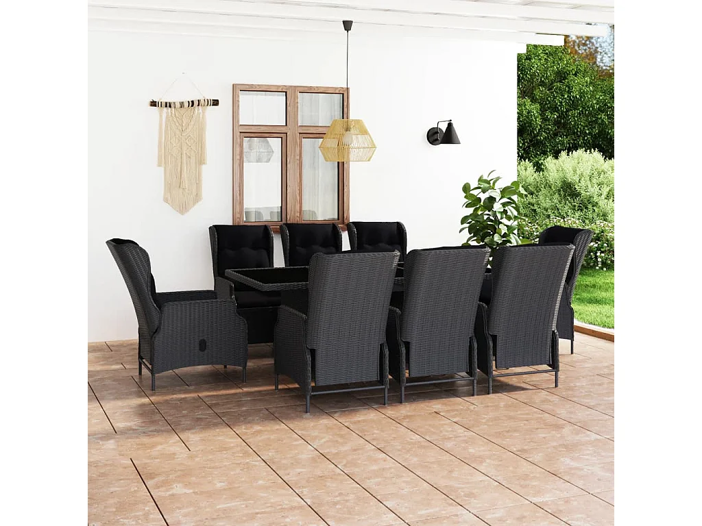 Saint-Denis  Ensemble à manger d'extérieur 9pcs et coussins rotin gris foncé