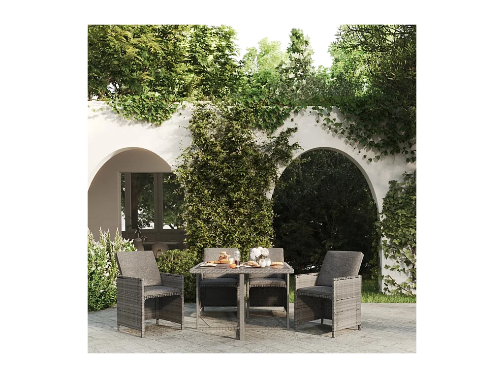 Hugo  Ensemble à manger de jardin coussins 5pcs Résine tressée Gris