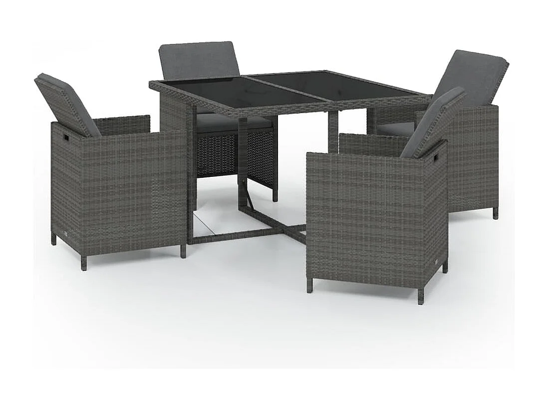 Hugo  Set comedor de jardín 5 piezas con cojines ratán sintético gris