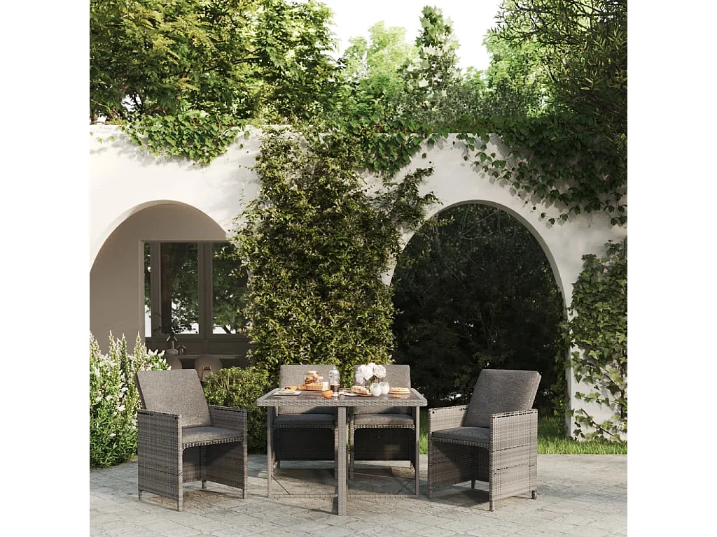 Hugo  Set comedor de jardín 5 piezas con cojines ratán sintético gris