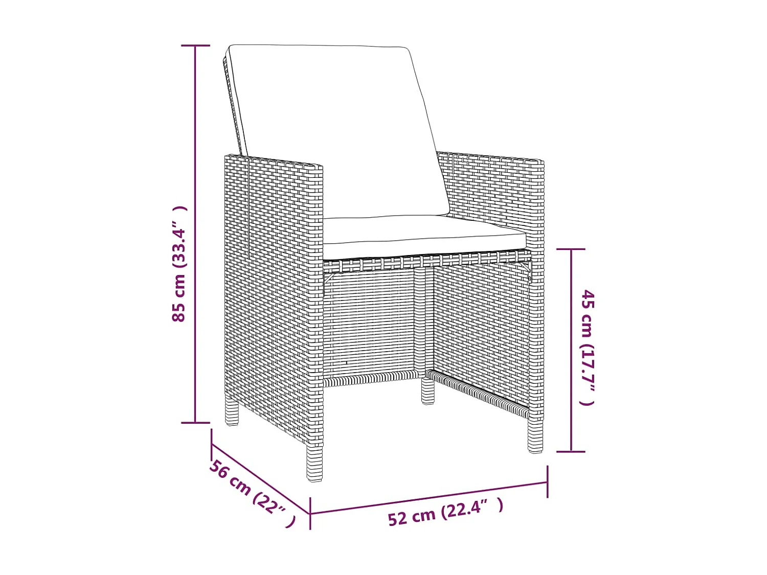 Hugo  Set comedor de jardín 5 piezas con cojines ratán sintético gris