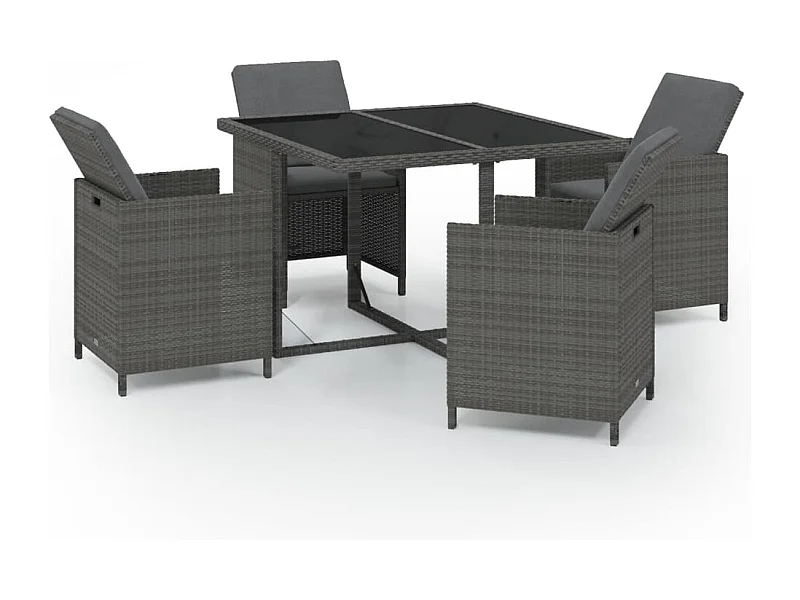 Hugo  Set comedor de jardín 5 piezas con cojines ratán sintético gris