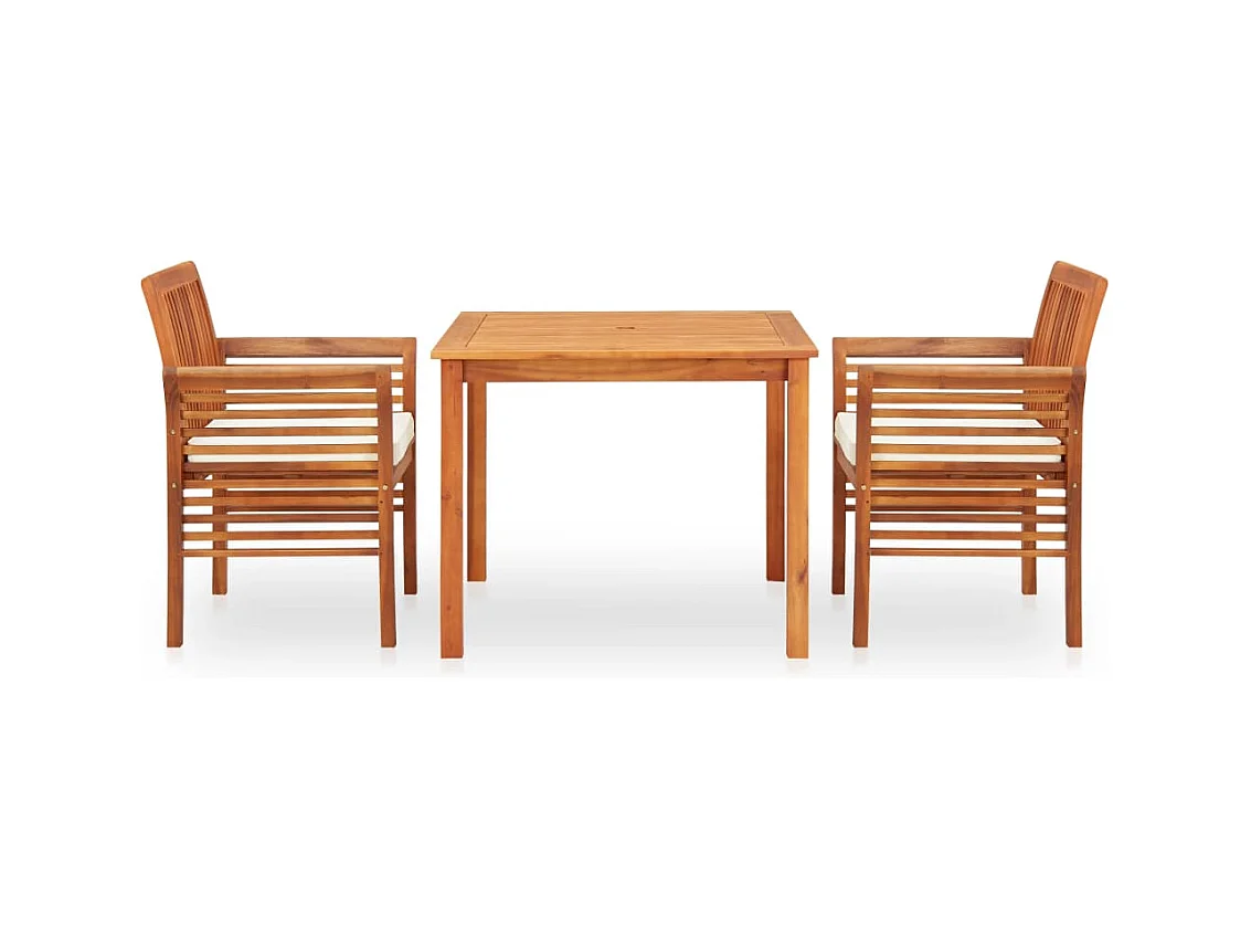 Xendar  Ensemble à manger d'extérieur 3 pcs et coussins Acacia solide
