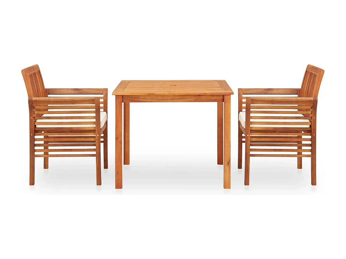 Xendar  Ensemble à manger d'extérieur 3 pcs et coussins Acacia solide