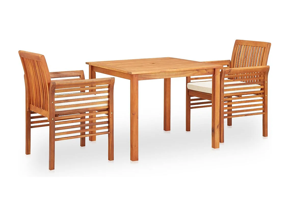 Xendar  Ensemble à manger d'extérieur 3 pcs et coussins Acacia solide