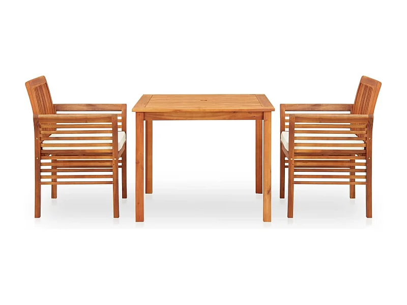 Xendar  Ensemble à manger d'extérieur 3 pcs et coussins Acacia solide