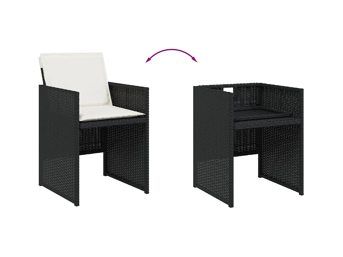 Jeroen  Ensemble à manger de jardin 15 pcs coussins noir résine tressée