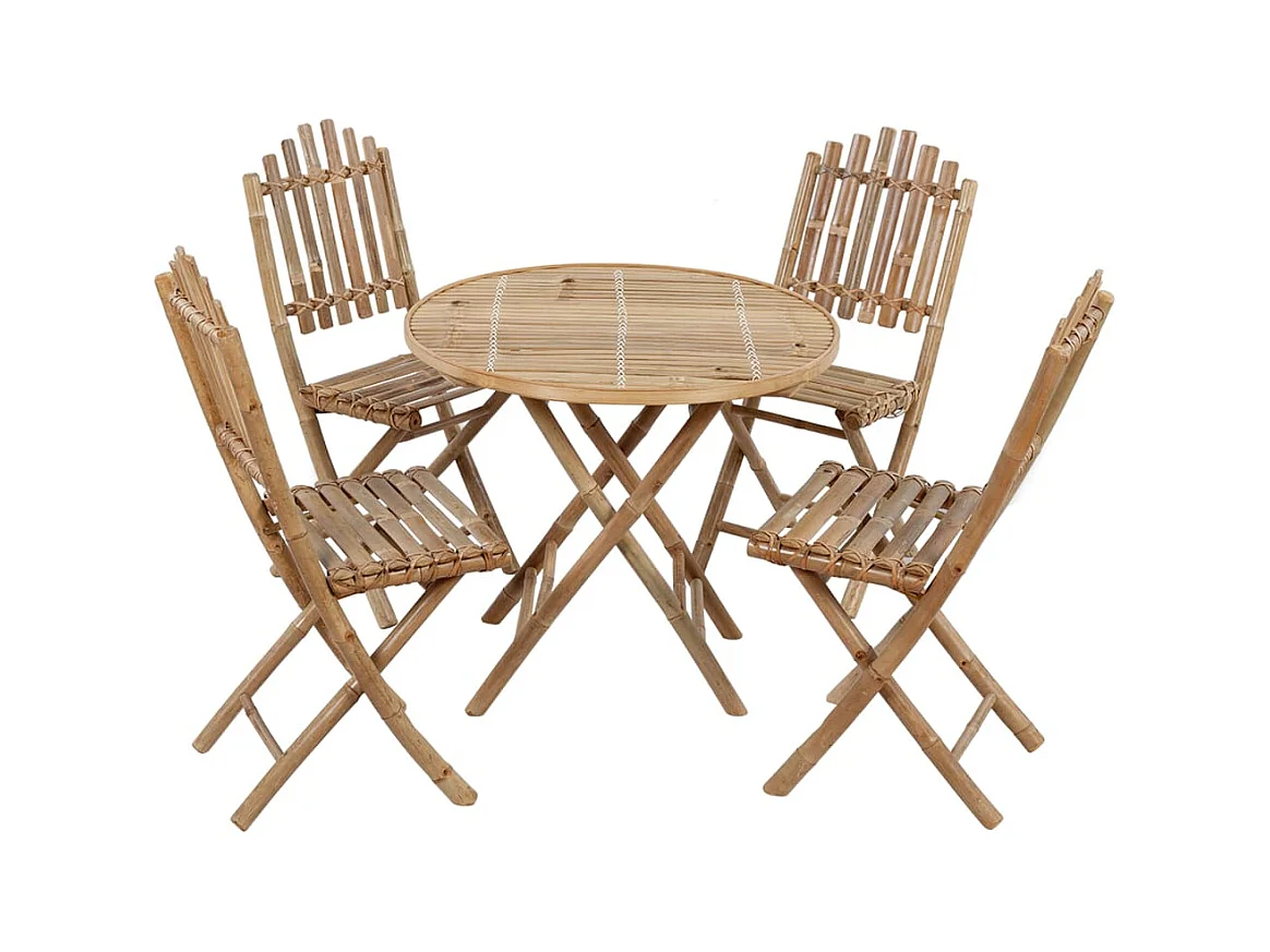 Blaire  Ensemble à manger d'extérieur pliable 5pcs avec coussins Bambou