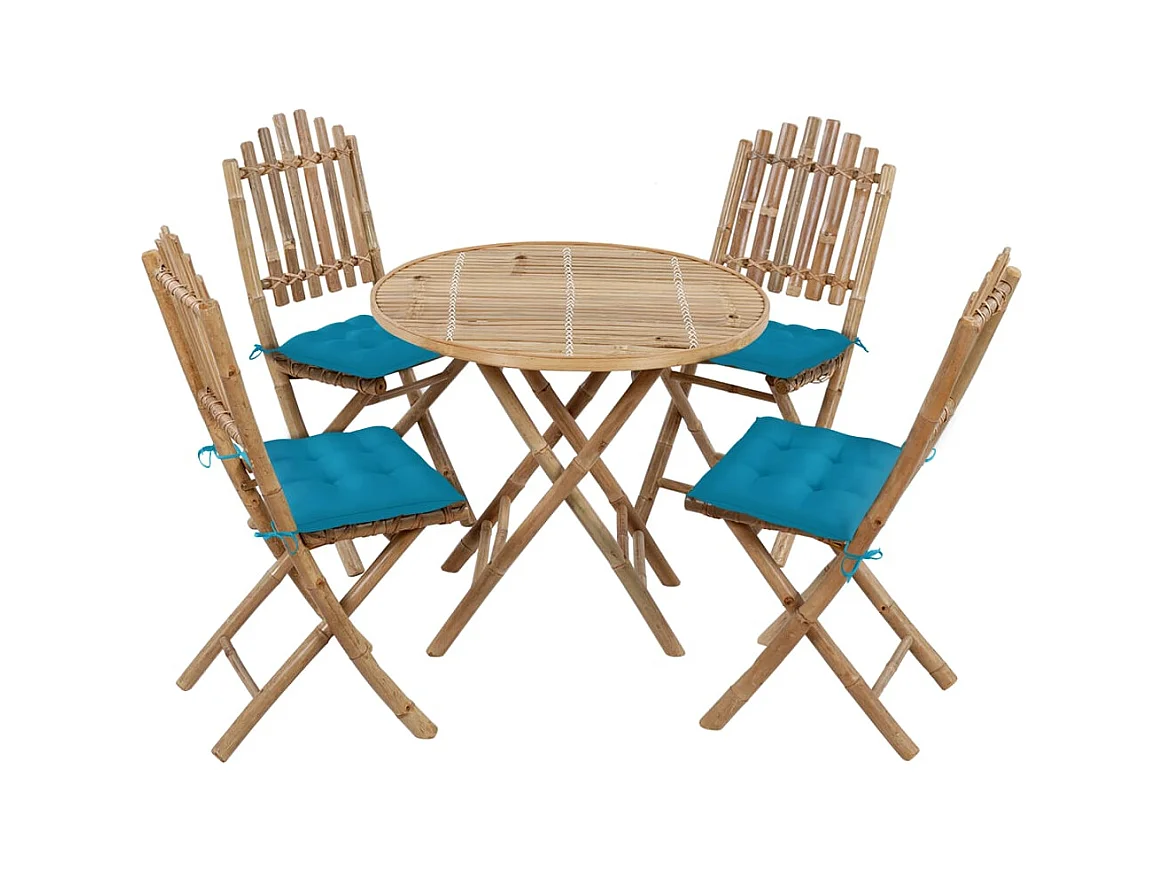 Blaire  Ensemble à manger d'extérieur pliable 5pcs avec coussins Bambou