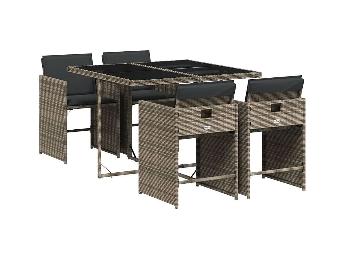 Zele  Ensemble à manger de jardin 5 pcs coussins gris résine tressée