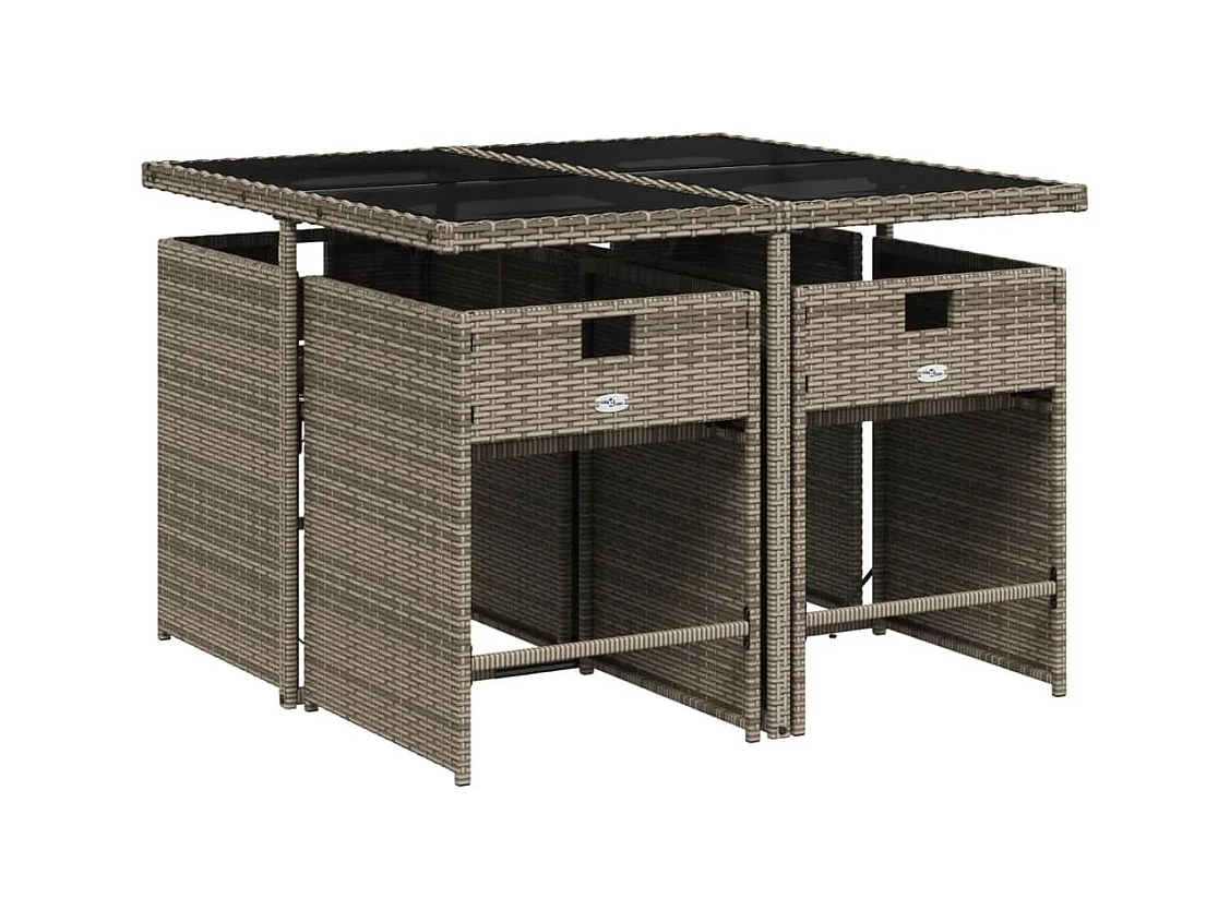 Zele  Ensemble à manger de jardin 5 pcs coussins gris résine tressée