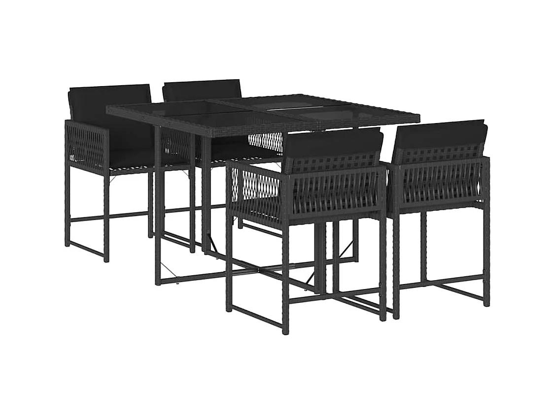 Sharif  Set de muebles jardín 5 pzas con cojines ratán sintético negro