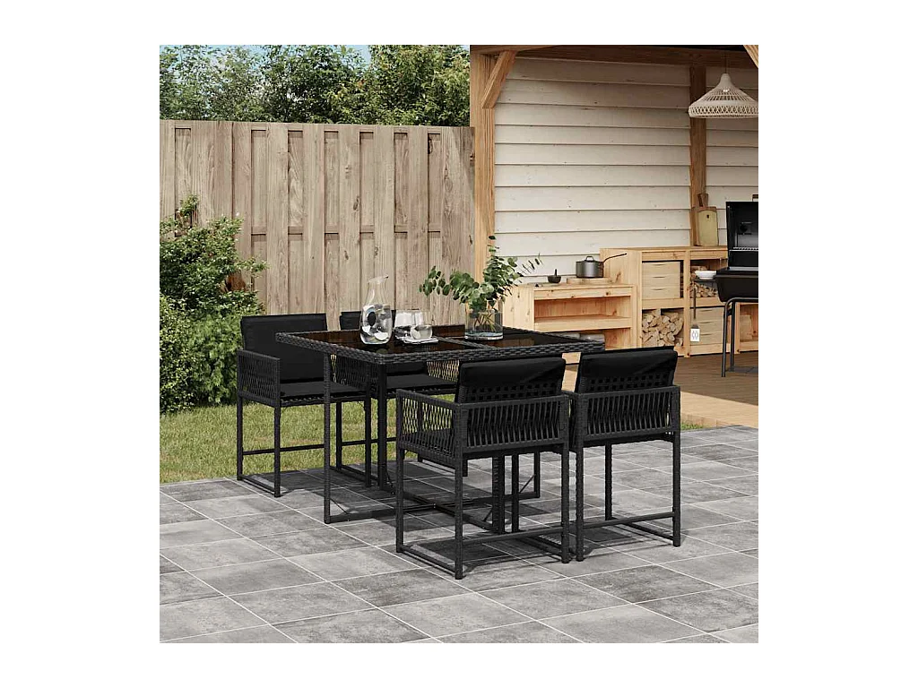 Sharif  Set de muebles jardín 5 pzas con cojines ratán sintético negro