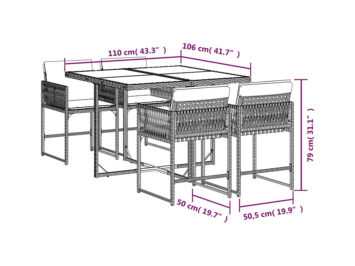 Sharif  Set de muebles jardín 5 pzas con cojines ratán sintético negro