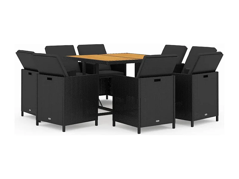 Hugo  Ensemble à manger de jardin coussins 9pcs Résine tressée Noir