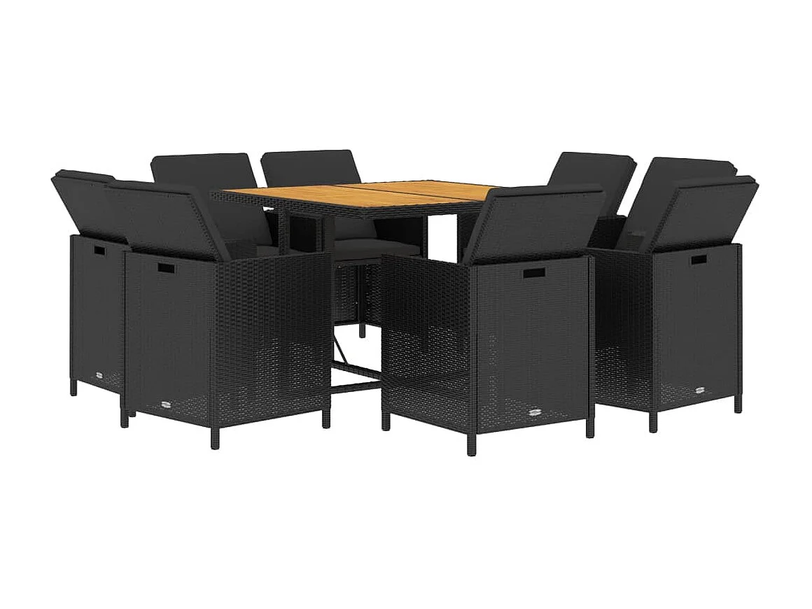 Hugo  Ensemble à manger de jardin coussins 9pcs Résine tressée Noir