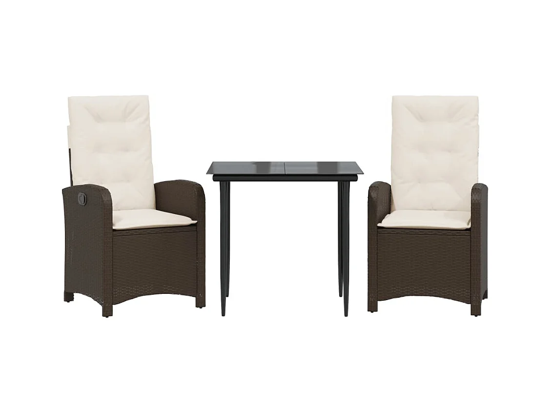 Foothill Farms  Ensemble à manger de jardin 3 pcs et coussins marron poly rotin