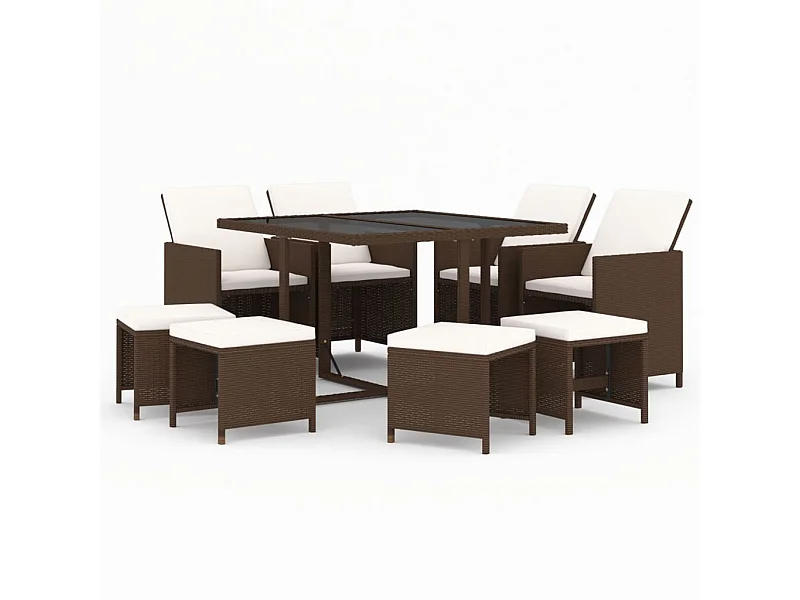 Hugo  9-delige Tuinset met kussens poly rattan bruin