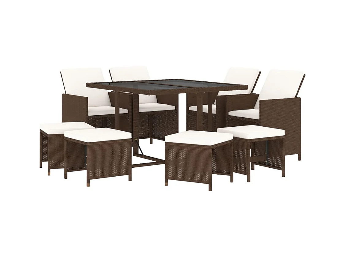 Hugo  9-delige Tuinset met kussens poly rattan bruin