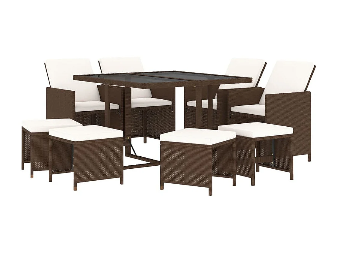 Hugo  9-delige Tuinset met kussens poly rattan bruin