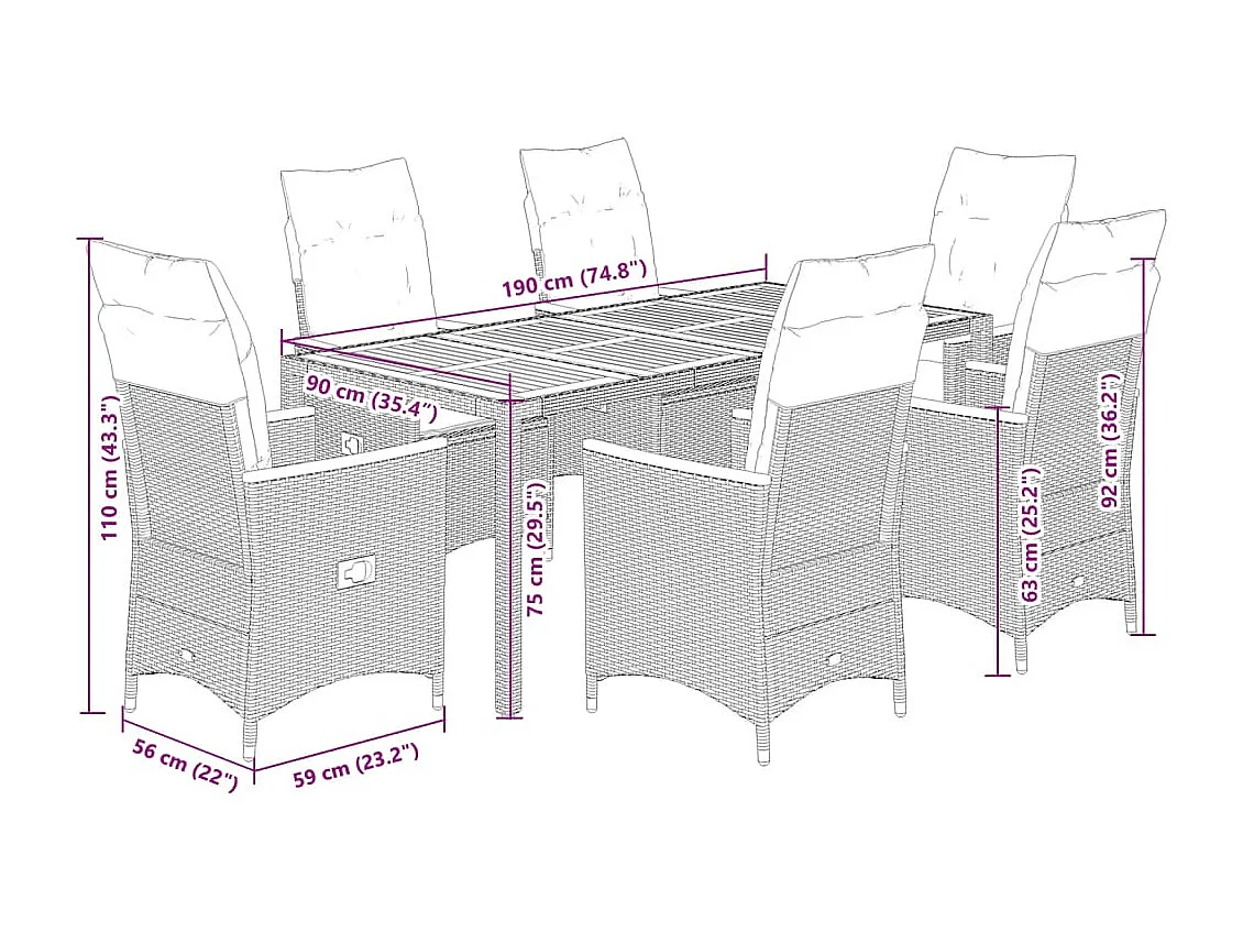 Lapinjärvi  7-delige Tuinset met kussens poly rattan zwart