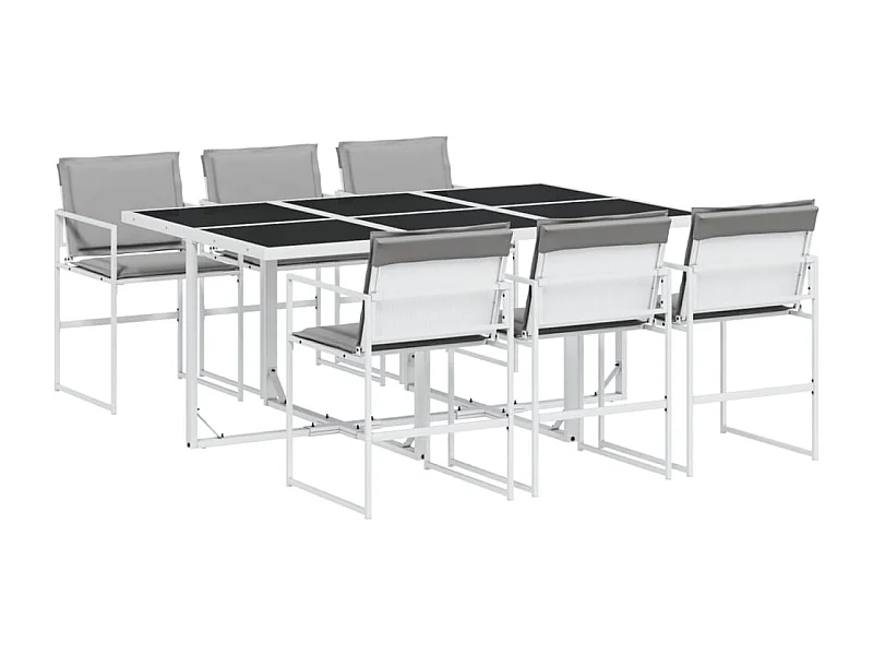 Bardstown  Ensemble à manger de jardin avec coussins 7 pcs blanc textilène