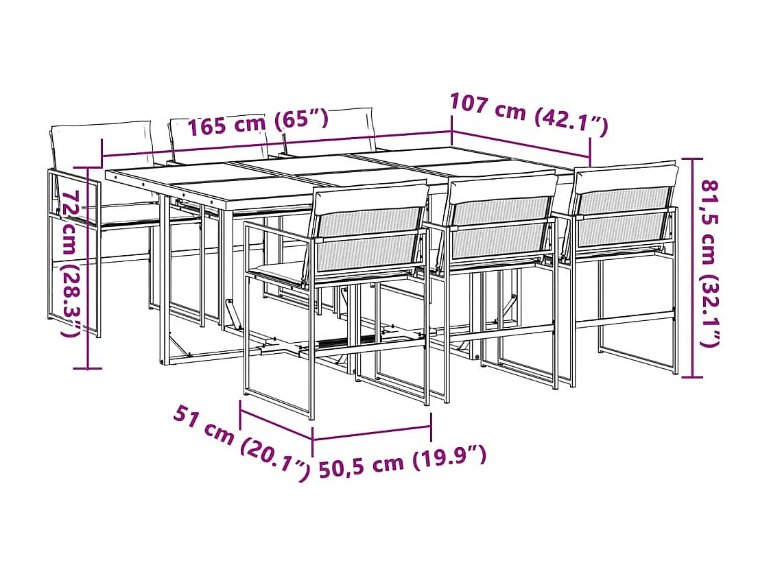 Bardstown  Ensemble à manger de jardin avec coussins 7 pcs blanc textilène