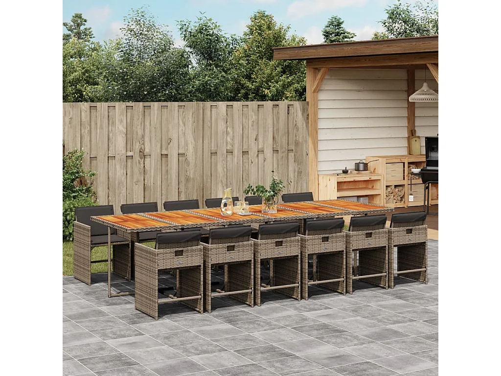 Zele  13-delige Tuinset met kussens poly rattan grijs