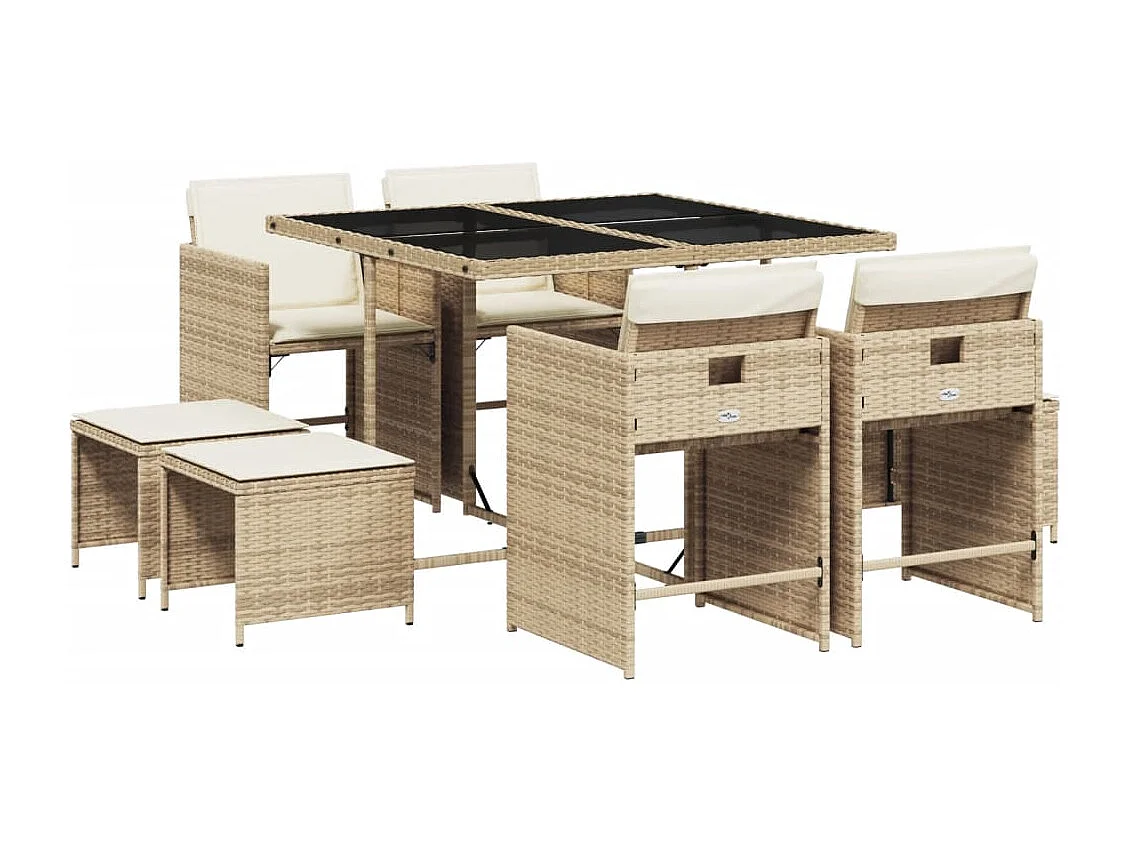 Enfield  Ensemble à manger de jardin et coussins 9 pcs beige Poly rotin