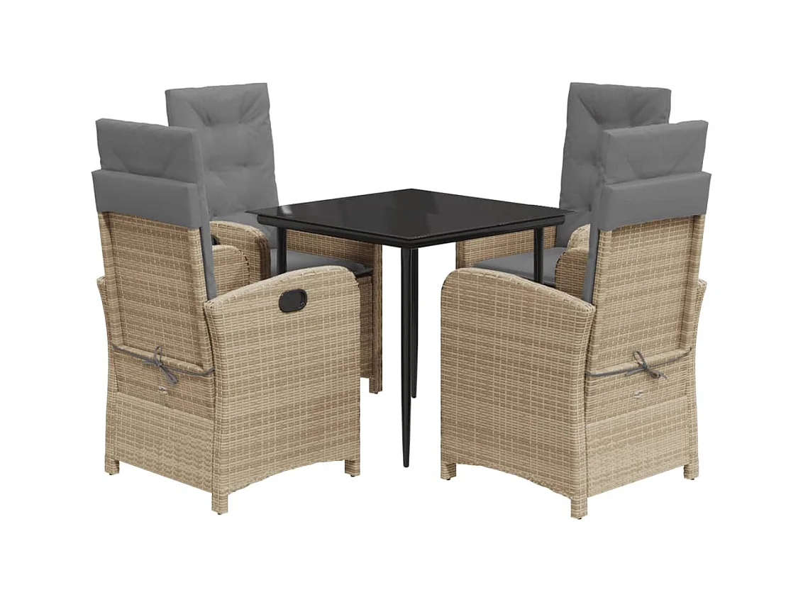 Tristan  5-delige Tuinset met kussens poly rattan gemengd beige