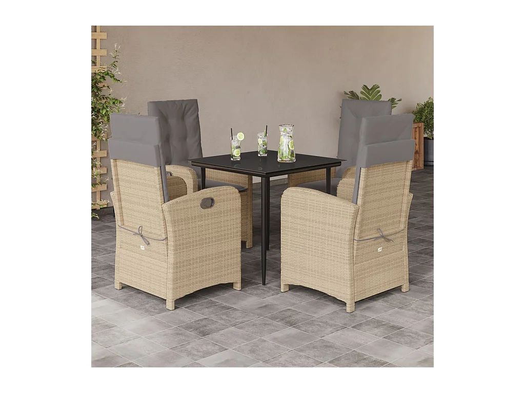 Tristan  5-delige Tuinset met kussens poly rattan gemengd beige