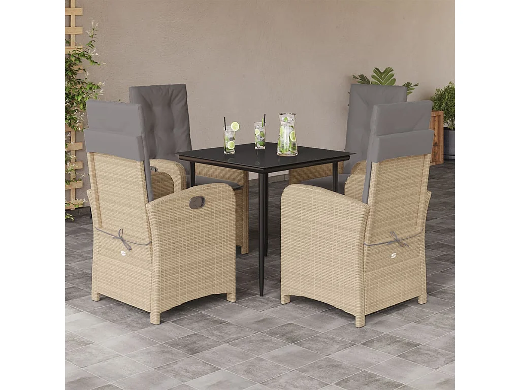 Tristan  5-delige Tuinset met kussens poly rattan gemengd beige