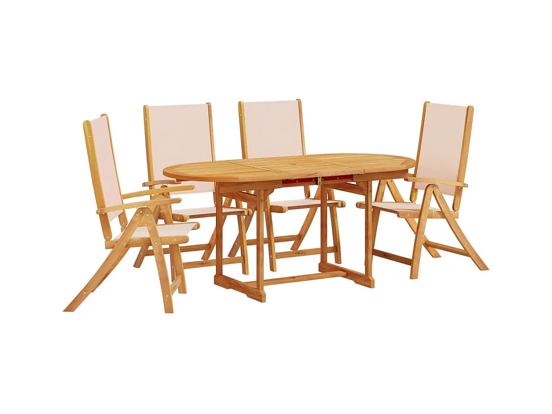Carrizo Springs  Juego comedor de jardín 5 pzas madera maciza acacia y textileno